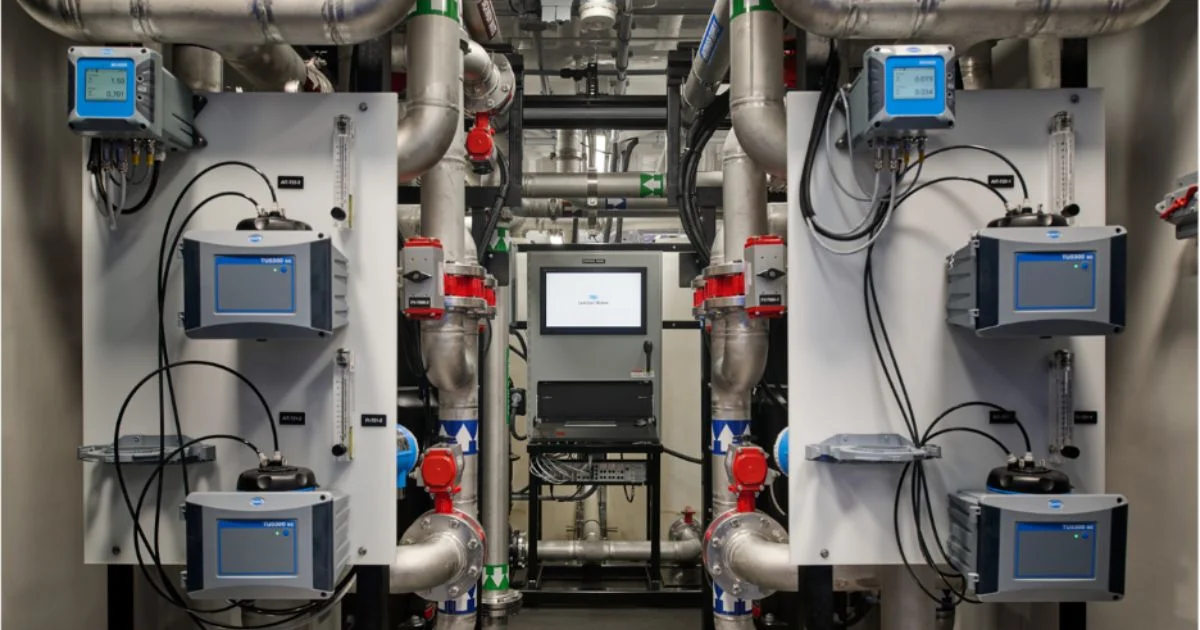 Industrial water treatment control panel with monitoring system
